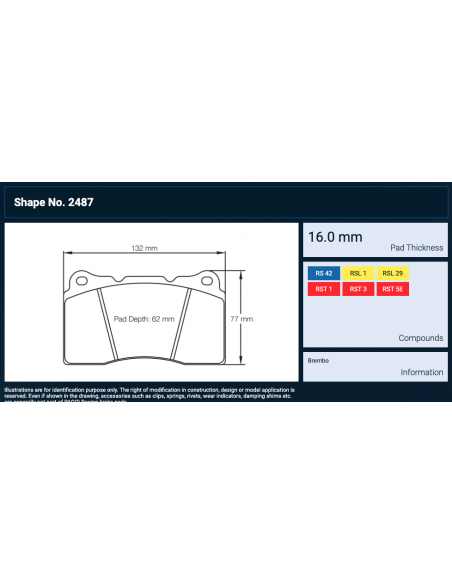 Pagid 2487 Megane III RS / Lancer Evo / Subaru STI / Brembo 4 pompanti